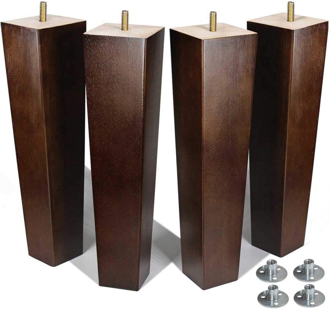 AORYVIC Furniture Legs - 12 inch Wood Bench, Chair, Square Table, Sofa Ottoman Legs - Brown Pack of 4