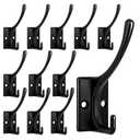 Homanu 12 Pack Coat Hooks, Heavy Duty Coat Hooks Wall Mounted with 24 Screws, No Rust Double Hooks Black Wall Hooks for Hanging Towel, Coat, Scarf, Bag, Hat, Cup, Key