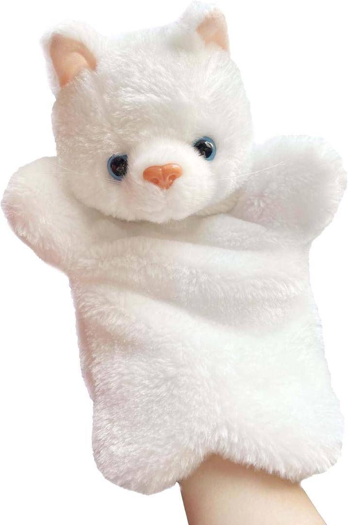 Cat Hand Puppets Kitten Plush Animal Toys Dolls for Kids Imaginative Pretend Play Storytelling White