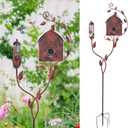 49" Bird Houses for Outside with Pole, Outdoor Metal Birdhouse with Mesh Feeder for Patio, Yard, Garden(Antique Bronze)