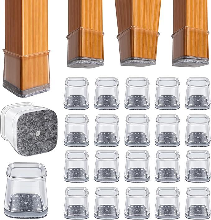 BUMACO Chair Leg Floor Protectors Square Chair Leg Protectors for Hardwood Floors 20Pcs Silicone Covers to Protect Floors Square (L Fit 1-1/16" to 1-5/8")