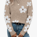 SHENHE Women's Floral Pattern Crewneck Long Sleeve Drop Shoulder Sweaters Pullover Tops, M