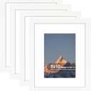8x10 Picture Frame Set of 4, High Definition Real Glass, Display Pictures 5x7 with Mat or 8x10 Without Mat, Gallery Wall Hanging or Tabletop Photo Frames, White
