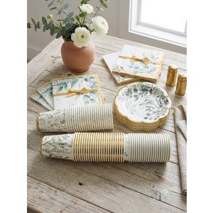 Yungyan 216 Pcs 72 Guests Greenery Plates and Napkins Party Supplies Sage Green and Gold Scalloped Disposable Eucalyptus Paper 6" Plates, Napkins and 9 oz Cups Set for Baby Shower Wedding Decoration