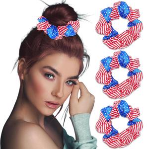 3 Pieces Patriotic Hair Scrunchies for Women Girls American Flags Hair Ties 4th of July Red White and Blue Scrunchies Soft Elastic Hair Bands Ponytail Holder for Independence Day USA Hair Accessories