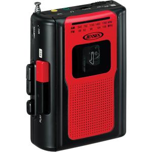 Jensen Retro Portable AM/FM Radio Personal Cassette Player Compact Lightweight Design Stereo AM/FM Radio Cassette Player/Recorder & Built in Speaker (Red)