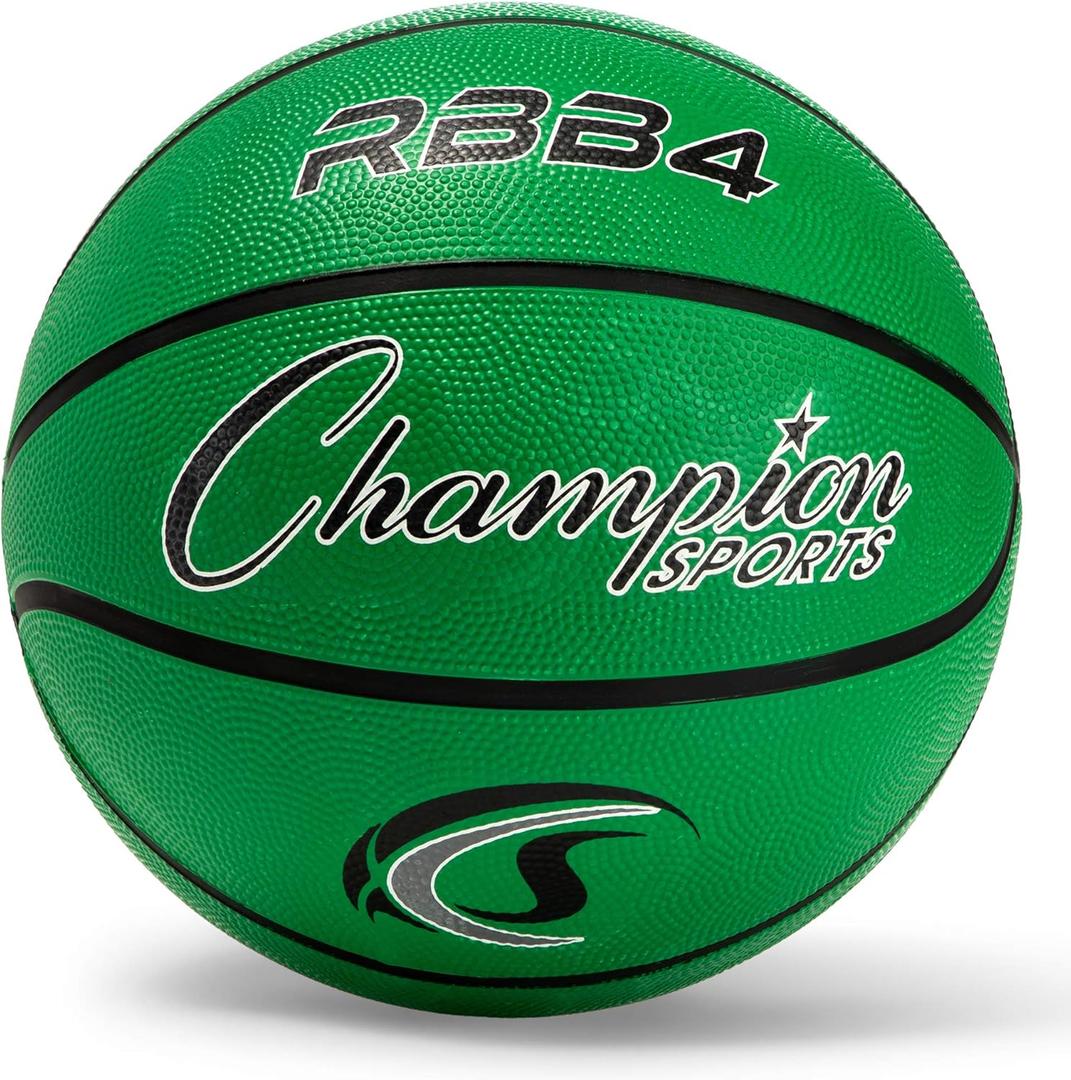 Champion Sports Rubber Intermediate Basketball, Heavy Duty - Pro-Style Basketballs, Premium Basketball Equipment, Indoor Outdoor - Sports Education Supplies (Size 6, Green) , 28.5" Diameter