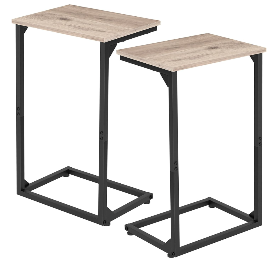 AMHANCIBLE C Shaped End Tables Set of 2, Couch Side Tables that Slide Under Sofa, Slim TV Trays for Living Room and Bedroom, Narrow Space Saving Laptop Workstation, Grey, HET02BGY