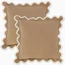 MIKI WELL 16x16 inch Square Pillow Covers Scalloped, Set of 1 Cute Decorative Pillows, Living Room Sofa Bedroom Soft Cotton Linen Cushion PillowCovers (Beige Brown)