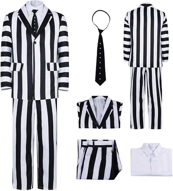 White Striped Suit Scary Outfits Halloween Uniform Suit for Women and Men Medium
