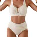 Eomenie Bikini Sets for Women High Waisted Two Piece Bathing Suit U Wired V Neck Swimsuit Adjustable Straps Swimwear,M