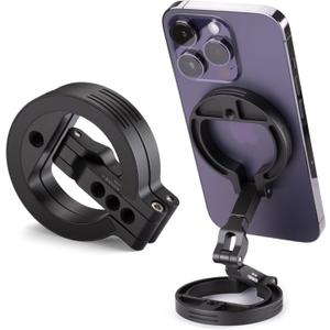 Double Magnetic Ring Phone Holder – Attach to Any Iron Surface | 1/4" Screw Hole | Compatible with iPhone 17/16/15/14/13/12 Pro Max Series & MagSafe Cases (MS01Black)