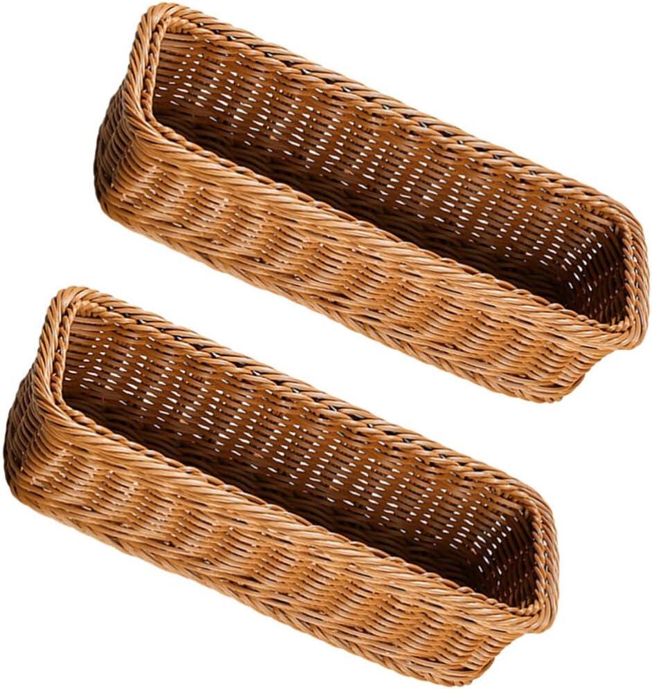 Cabilock 2pcs Wicker Cutlery Basket Rectangular Woven Baskets Bins Rattan Woven Utensils Holder Cutlery Organizer Holder for Countertop Chopsticks Storage Bucket