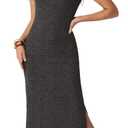 GRECERELLE Women's Fall 2 Piece Sets Long Sleeve Cropped Cardigan Split Crewneck Midi Dress, Dark Gray, XL (Gray, XL)