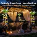 Colorful Solar Butterfly Lights for Spring & Summer Garden, 2 Pack Hanging Lights with Fluttering Butterflies & Flowers, IP65 Waterproof Outdoor String Lights for Patio, Birthday & Kids Play Area