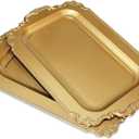 2Pcs Vintage Gold Decorative Tray, Plastic Serving Tray for Coffee Table, Living Room, Ottoman, Bathroom. (Rectangle, 2640dg)