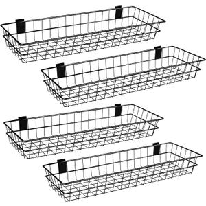 Zonon 4 Pack Extra Large Slatwall Baskets, 30x10x4in, 28x10x4in Slat Wall Panel Hanging Wire Basket for PVC Slatwall Ventilated Metal Slat Wall Storage Display Basket for Kitchen Garage Shop Home