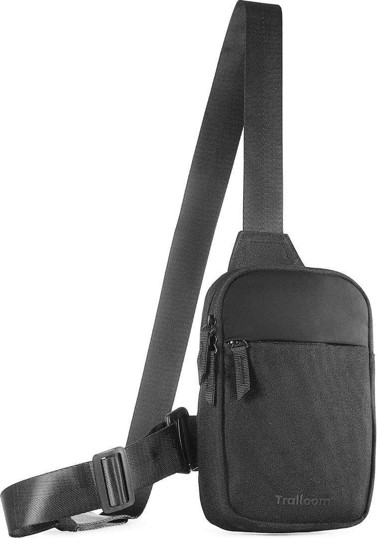 Mini Sling Bag Crossbody Fanny Pack Men & Women - Switchable Strap, RFID Blocking, Water-Repellent, Hidden Pocket (Black)