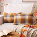 Yellow Plaid Fall Throw Pillow Covers 12x20 Inch Set of 2, Boucle Decorative Pillow Covers, Cozy Fluffy Home Living Room Farmhouse Decor for Sofa Couch Bed