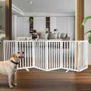 ZJSF Freestanding Indoor Dog Gate for House Foldable Wood White Puppy Gate for Doorways Pet Gate for Stairs Extra Wide Pet Fence 32" Height 6 Panels