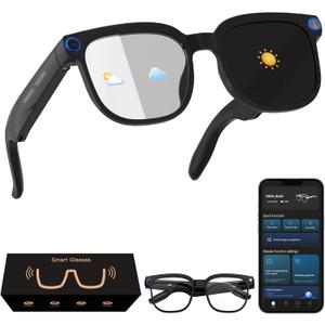 Smart Glasses with Camera, AI Translation Glasses Support 140+ Languages, 1080P Hands-Free Video Recording, IP65 Waterproof Bluetooth Glasses with Voice Assistant for Hiking Vlogging Business