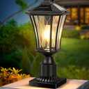 YSN 16" Solar Post Lights Outdoor, Dusk to Dawn Outdoor Post Lights with Pier Mount Base, Black Solar Lamp Posts Light Fixture, Waterproof Light Posts for Outside Yard Garden Patio, 1 Pack