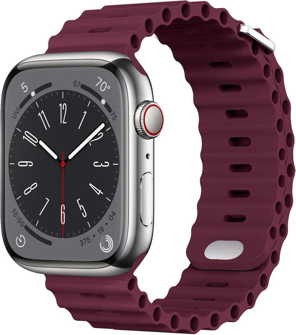 Compatible with Apple Watch Ocean Bands 38mm 40mm 41mm 42mm 44mm 45mm 46mm 49mm Soft Silicone Wristbands Replacement Strap for iWatch Ultra 2 Ultra SE Series 10 9 8 7 6 5 4 3 2 1 Women Men (Red)