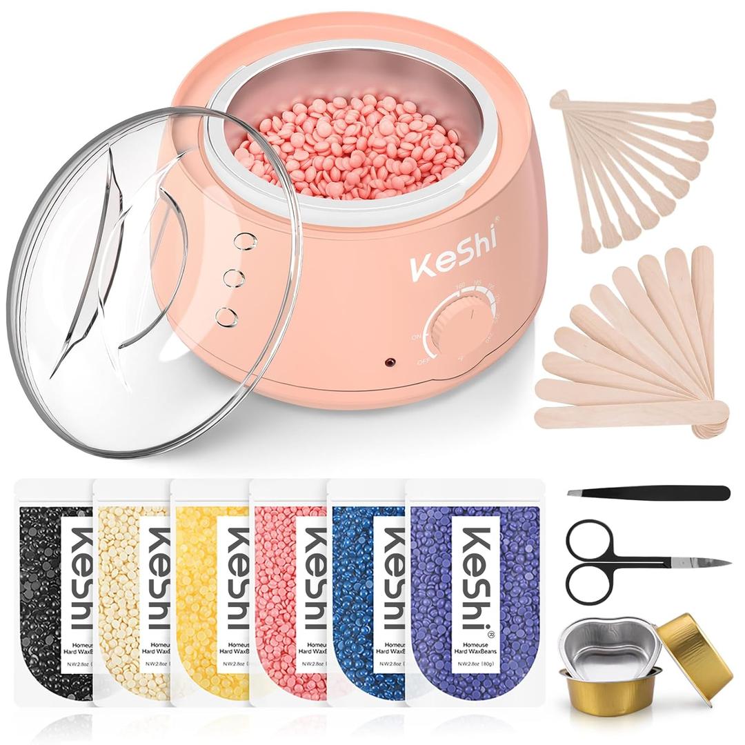 KeShi Waxing Kit, Painless Hair Removal Wax Warmer with 6 Bags Hard WaxBeans for Full Body, Legs, Face, Eyebrows & Bikini Ideal for Both Women & Men(Blush)