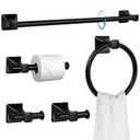 SUS304 Stainless Steel Bathroom Hardware Set, 5-Piece Matte Black Wall Mounted Towel Rack Accessories Set, 24 Inch Towel Bar, Towel Ring, Toilet Paper Holder, Towel Hooks, Multipurpose for Bathroom
