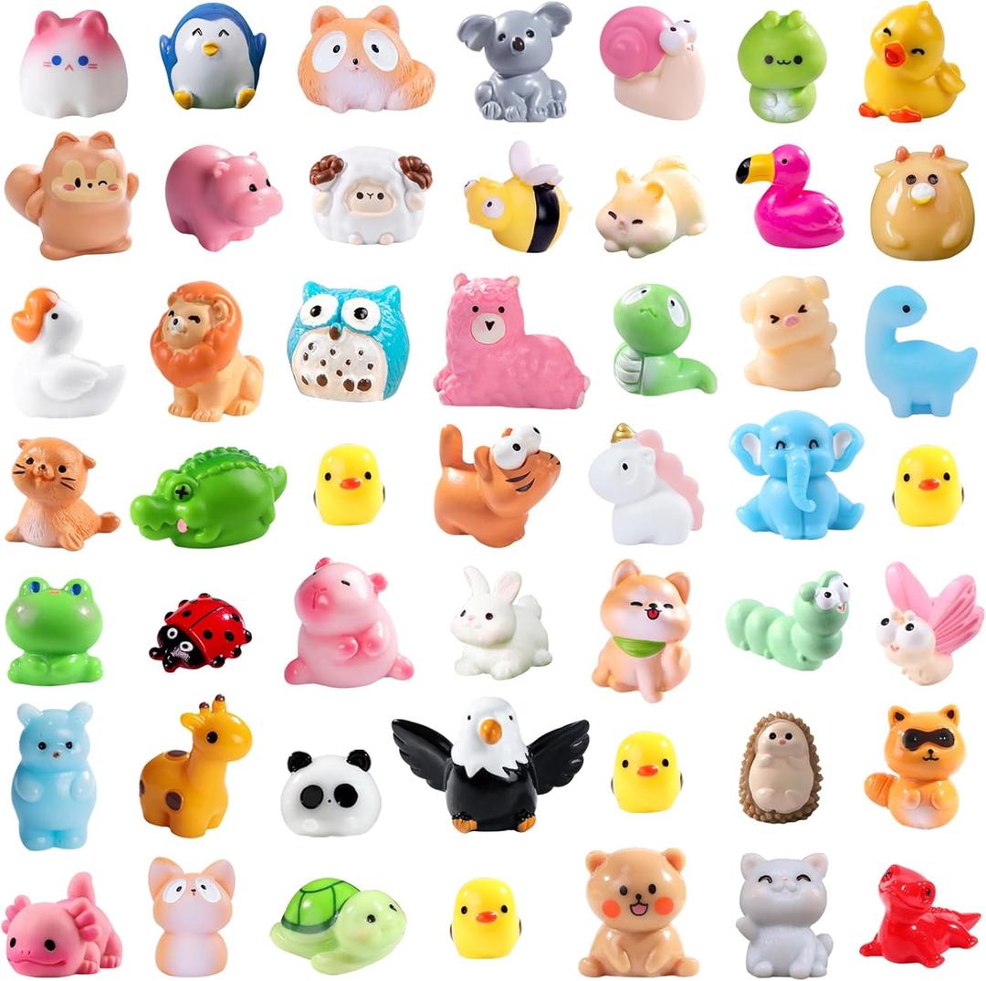 DIYDEC 50pcs Mini Resin Animal 50 Styles Tiny Resin Animals Miniature to Hide Little Small Animal Figures Bulk for Holiday Party Favors Bag Fillers Garden Dollhouse Crafts Decor