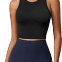 ATTRACO Workout Tank Tops for Women Seamless Full Length Gym Tops Athletic Yoga Top Built in Bra (Medium, Black Crop)