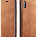 QLTYPRI for iPhone X iPhone Xs Case, Premium PU Leather Cover TPU Bumper with Card Holder Kickstand Hidden Magnetic Adsorption Shockproof Flip Wallet Case for iPhone X iPhone Xs (5.8 inch) - Brown