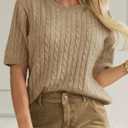 Saodimallsu Womens Cable Knit Sweater Tops Short Sleeve Crew Neck Loose Casual Summer Pullover Sweaters (Beige, M)