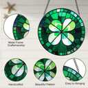 Stained Glass Window Hanging, Green Four Leaf Clover Suncatcher 7.8 in Sun Catcher Boho Wall Art Decor with Chain Diamond Glass Panel Hangings Scenery Sun Catchers Decor for Lover Couple Mom