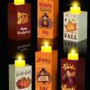 Roowest 6 Pcs Thanksgiving Decorations Wooden Candle Holders with LED Tea Lights Candles Wooden Centerpieces for Home Table Office Tiered Tray Thanksgiving Decor