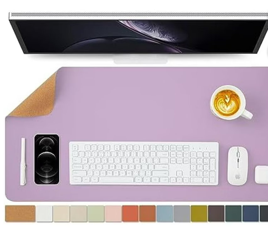 YSAGi Double-Sided Desk Pad, Leather Desk Mat, Eco Cork Desk Pad Protector,Large Mouse Pad,Waterproof Desk Blotter for Office/Home (Purple+Cork, 47.2" x 23.6")