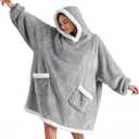 Bedsure Blanket Hoodie, Wearable Blanket for Adults & Kids as Birthday Gifts for Women Men, Father Day Gifts for Mom Dad Hoodie, Grey, Standard
