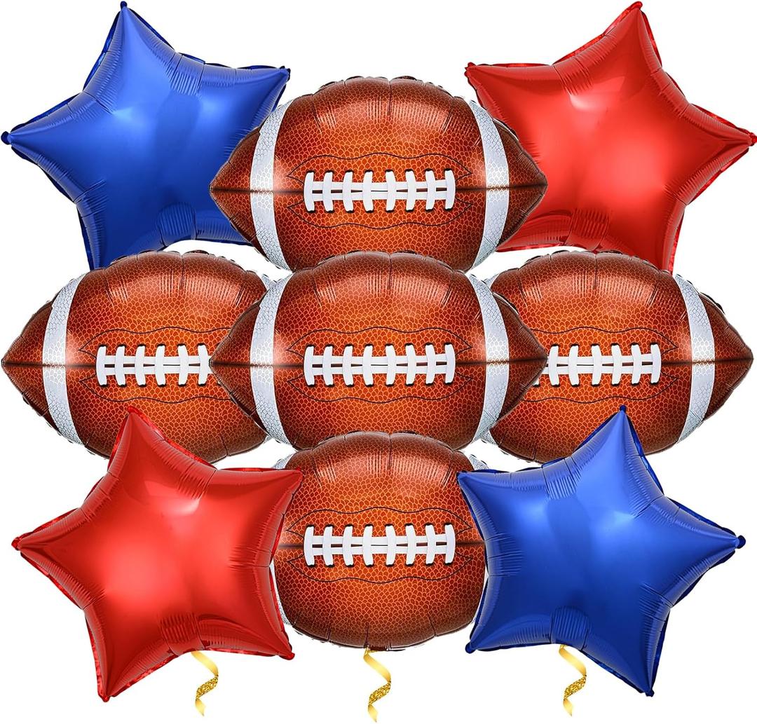 Football Party Decorations, Football Shaped Foil Balloons for Sport Themed Rugby Birthday Party Decor (Red Blue)