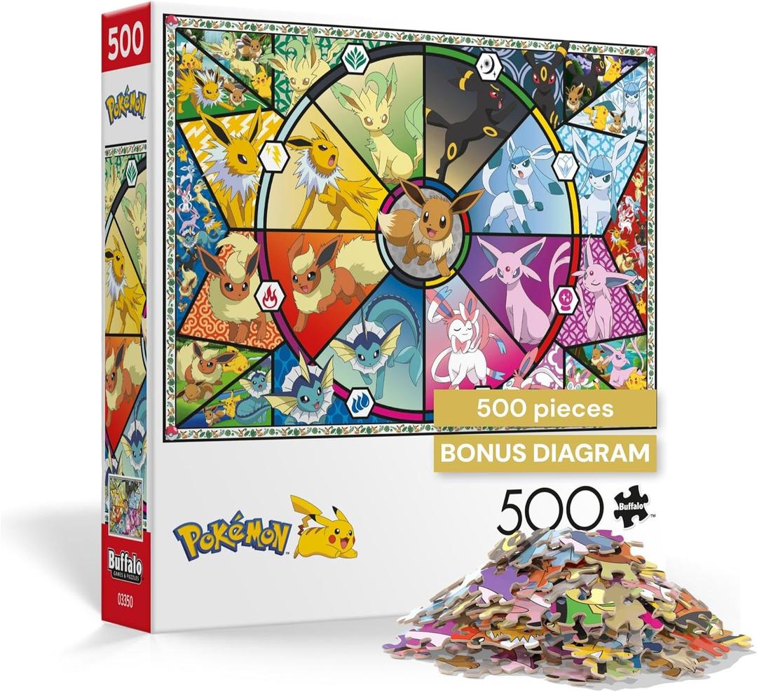 Buffalo Games - Pokmon - Eevee Evolutions Series 1 - 500 Piece Jigsaw Puzzle for Adults - Challenging Puzzle Perfect for Game Nights - Finished Size 21.25 x 15.00