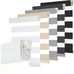 Persilux No Drill No Tool Custom Size Zebra Blind Dual Layer Privacy for Day and Night Window Blinds Light Filtering Cordless Windows Shades for Windows,Easy to Install Thermal Insulated Blinds,White, 0custom Size