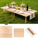 60" x 30" Boho Low Picnic Table, Portable Wooden Folding Picnic Table with Table Runner for Camping, Beach, Garden, Picnic, Party, Indoor & Outdoor Use, Seats 6-8 People, 8-Leg Design