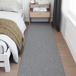 Ottomanson Long Shag Runner Rug 2' x 18', Fluffy Extra Long Hallway Runner with Non-Slip Rubber Backing, Soft Non-Shedding Rug for Corridor, Entryway, Kitchen, Laundry, Gray