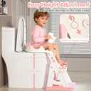 Potty Training Seat, 2 in 1 Potty Training Toilet with Step Stool for Boys Girls, Toddler Toilet Seat with Stabilizer Crossbar, Anti-Slip Pads and Splash Guard, Pink