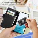 Bocasal Wallet Case for Galaxy S22 5G, Genuine Leather Support Wireless Charging RFID Blocking Flip Case Card Slots Holder, Kickstand Book Folding Folio Cover with Wrist Strap 6.1 Inch (Black)