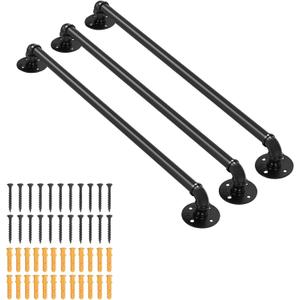 3 Pack 3.2FT Pipe Stair Handrail,Wall Mounted Hand Rail for Indoor & Outdoor Steps,Black Galvanized Iron Grab Bars for Wall,Stair Railing for Stairs Porch Bathroom