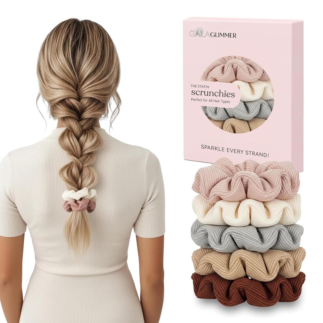 Scrunchies for Women 3.5 Inch Cotton Scrunchies for Thick Curly Hair No Crease Hair Ties Ideal for Workouts Sports Everyday Wear - Pastel Colors (Pink/Red/White/Gray/Brown)