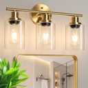 Unicozin Modern Bathroom Light Fixtures, 3 Light Vanity Lights, Gold Wall Lamp with Clear Glass for Bathroom, Mirror, Living Room, Bedroom, Hallway, E26 Base