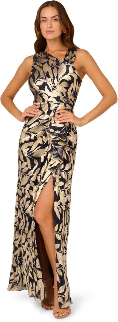 Adrianna Papell Women's Foil Asymmetric Gown (Gold), 12