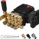 4200 PSI Pressure Washer Pump, 4.0 GPM, 28mm Shaft Triplex Plunger Pump, Direct-Drive Brass Head Replacement for 3-13.5 HP Motors  Horizontal Mount, SAE 15W-40 Oil Recommended
