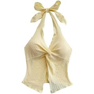 MakeMeChic Women's Halter Top Twist Deep V Neck Open Back Sexy Cute Summer Tank Top Size M
